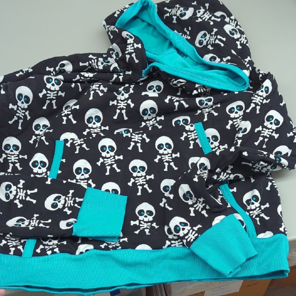 Black and Blue Skull Sweatshirt with Turquoise Accents